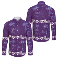 Purple Hawaii Palm Tree Hibiscus Family Matching Off Shoulder Short Dress and Hawaiian Shirt Fantasy Summer Vibe LT01 Dad's Shirt - Long Sleeve Purple - Polynesian Pride