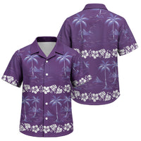 Purple Hawaii Palm Tree Hibiscus Family Matching Off Shoulder Short Dress and Hawaiian Shirt Fantasy Summer Vibe LT01 Son's Shirt Purple - Polynesian Pride