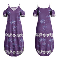 Purple Hawaii Palm Tree Hibiscus Family Matching Summer Maxi Dress and Hawaiian Shirt Fantasy Summer Vibe LT01 Mom's Dress Purple - Polynesian Pride