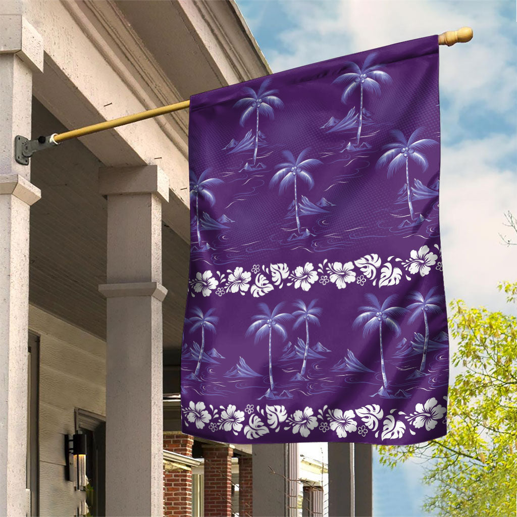 Purple Hawaii Palm Tree Hibiscus Garden Flag Fantasy Summer Vibe LT01 House Flag Purple - Polynesian Pride