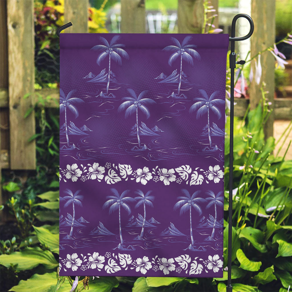 Purple Hawaii Palm Tree Hibiscus Garden Flag Fantasy Summer Vibe LT01 Garden Flag Purple - Polynesian Pride