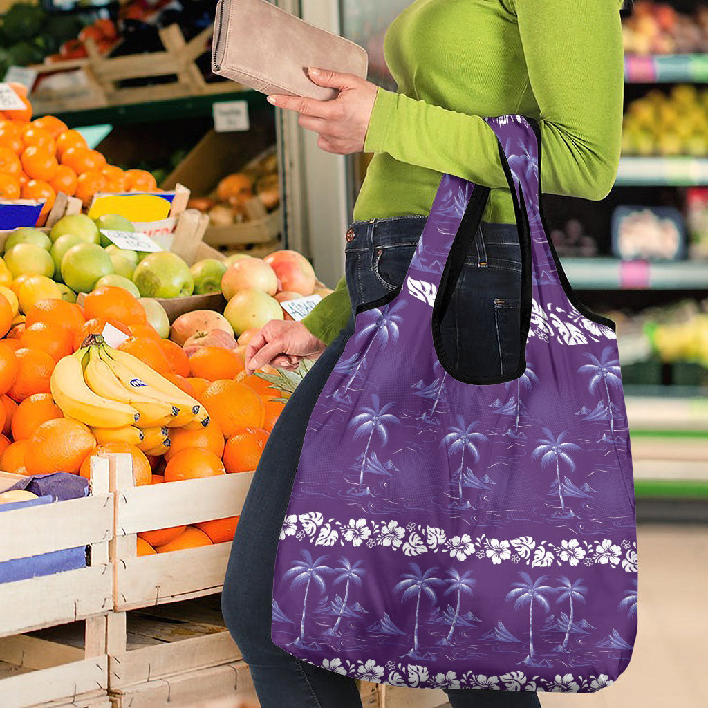 Purple Hawaii Palm Tree Hibiscus Grocery Bag Fantasy Summer Vibe LT01 - Polynesian Pride
