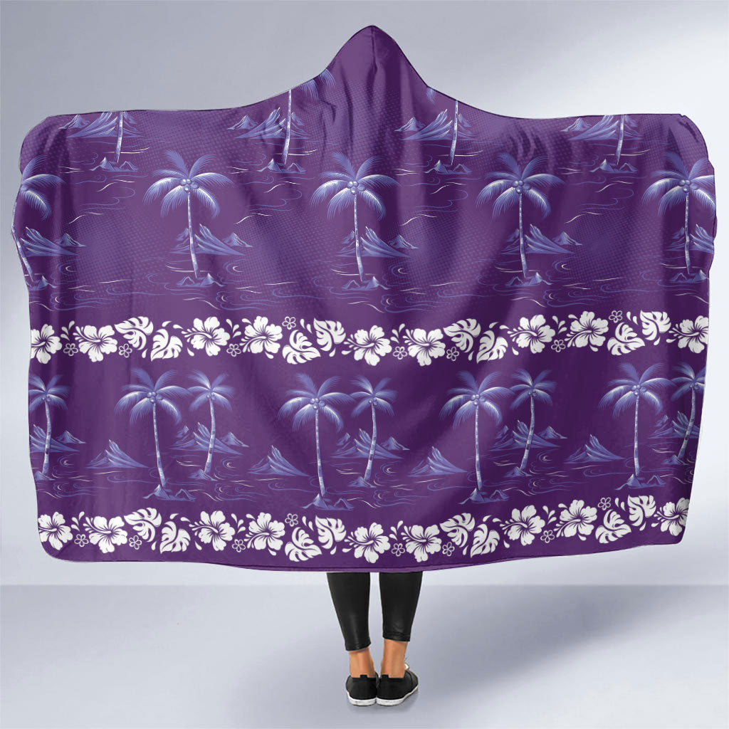 Purple Hawaii Palm Tree Hibiscus Hooded Blanket Fantasy Summer Vibe LT01 One Size Purple - Polynesian Pride