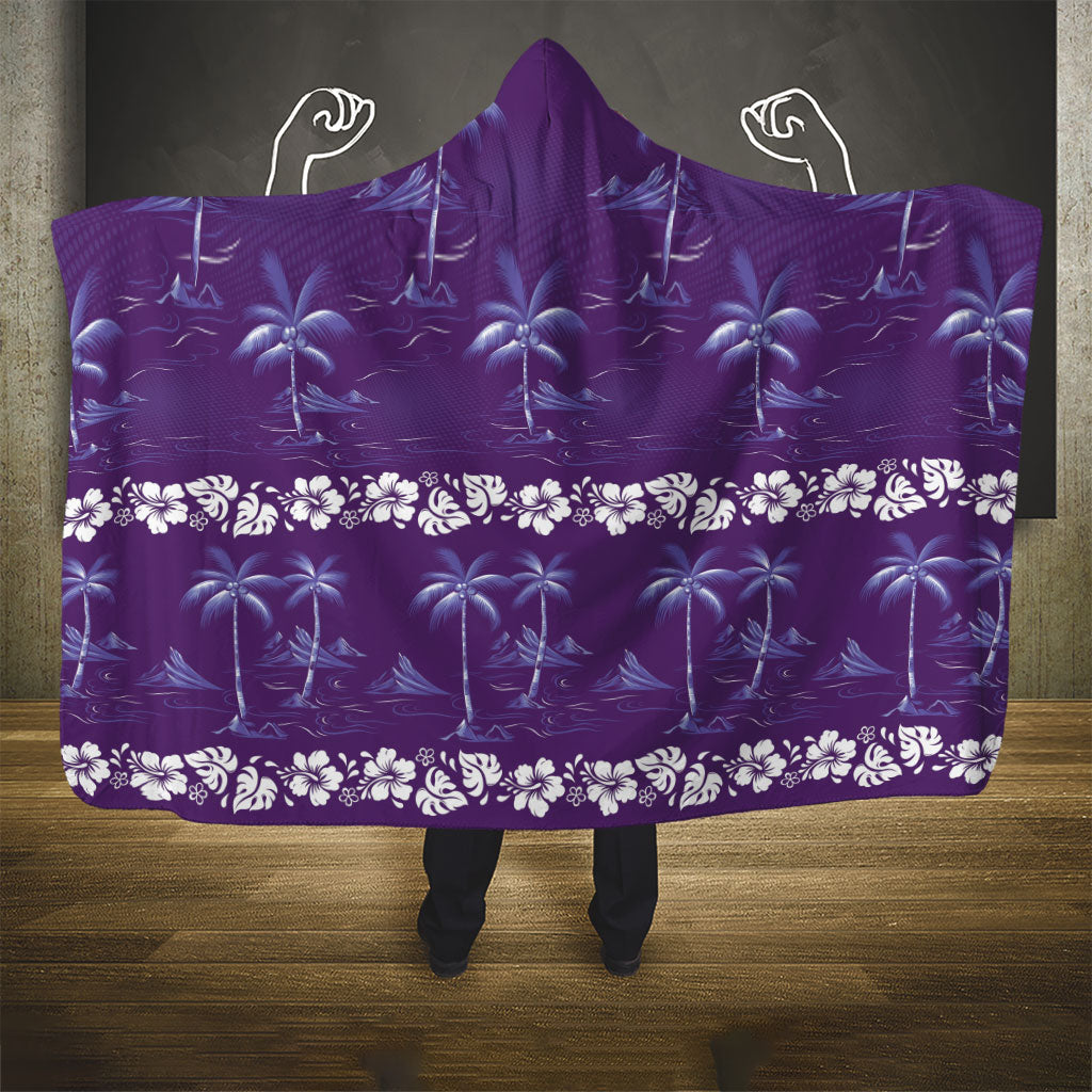 Purple Hawaii Palm Tree Hibiscus Hooded Blanket Fantasy Summer Vibe LT01 - Polynesian Pride