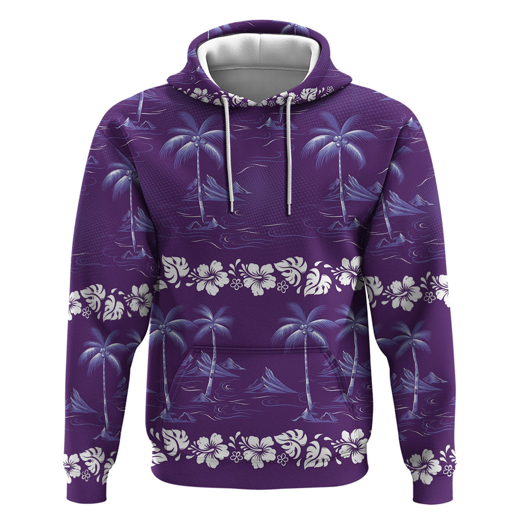 Purple Hawaii Palm Tree Hibiscus Hoodie Fantasy Summer Vibe LT01 Pullover Hoodie Purple - Polynesian Pride