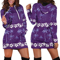 Purple Hawaii Palm Tree Hibiscus Hoodie Dress Fantasy Summer Vibe LT01 - Polynesian Pride
