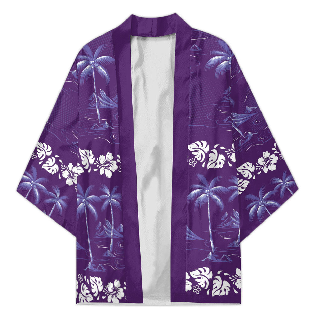 Purple Hawaii Palm Tree Hibiscus Kimono Fantasy Summer Vibe