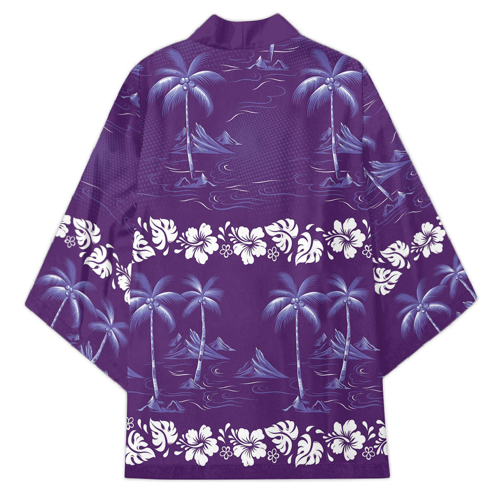 Purple Hawaii Palm Tree Hibiscus Kimono Fantasy Summer Vibe