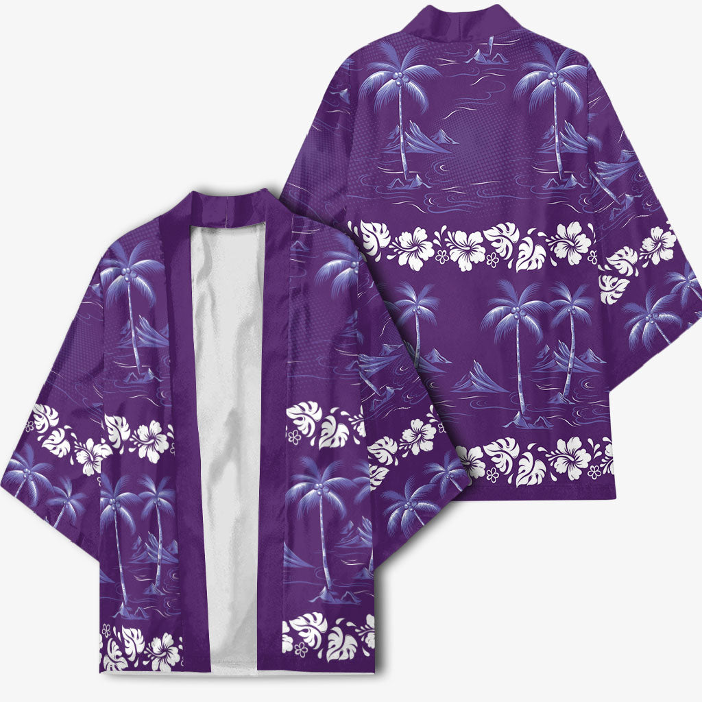 Purple Hawaii Palm Tree Hibiscus Kimono Fantasy Summer Vibe