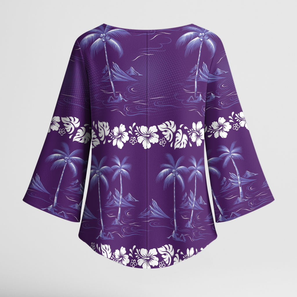 Purple Hawaii Palm Tree Hibiscus Kimono Sleeve Blouse Fantasy Summer Vibe LT01 - Polynesian Pride