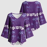 Purple Hawaii Palm Tree Hibiscus Kimono Sleeve Blouse Fantasy Summer Vibe LT01 - Polynesian Pride