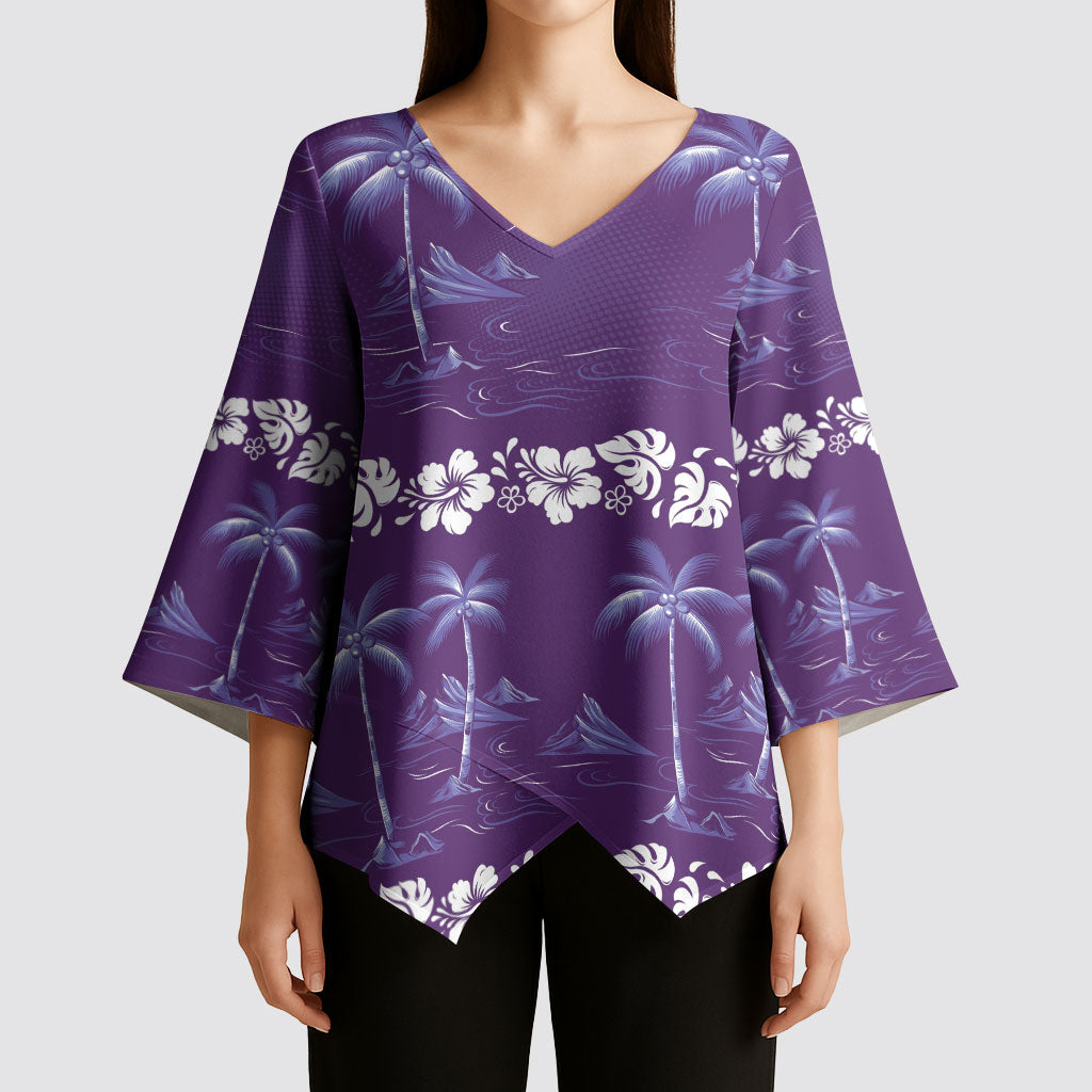 Purple Hawaii Palm Tree Hibiscus Kimono Sleeve Blouse Fantasy Summer Vibe LT01 - Polynesian Pride