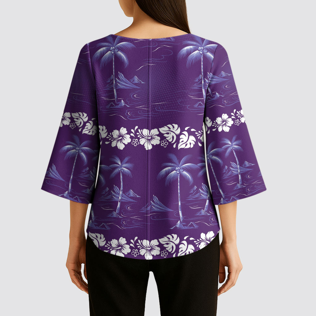 Purple Hawaii Palm Tree Hibiscus Kimono Sleeve Blouse Fantasy Summer Vibe LT01 - Polynesian Pride