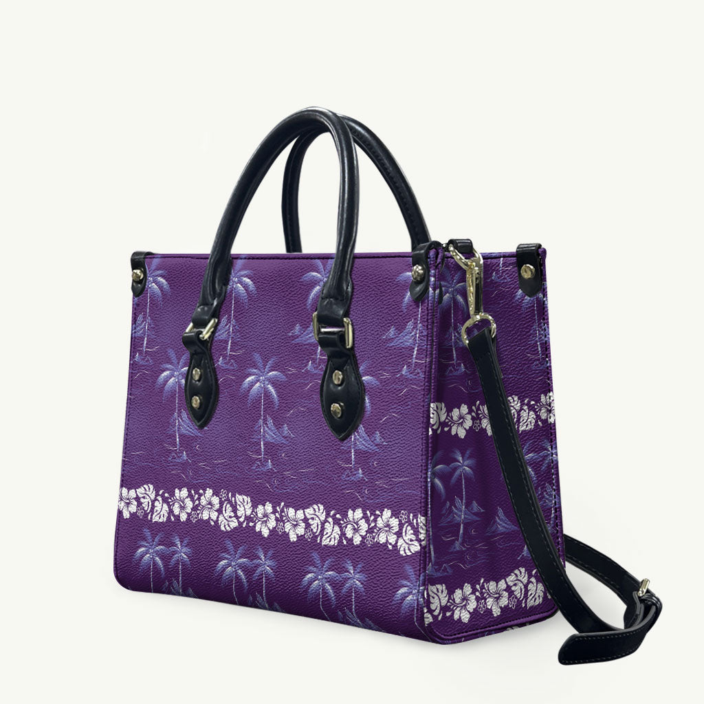 Purple Hawaii Palm Tree Hibiscus Leather Bag Fantasy Summer Vibe LT01 Purple - Polynesian Pride