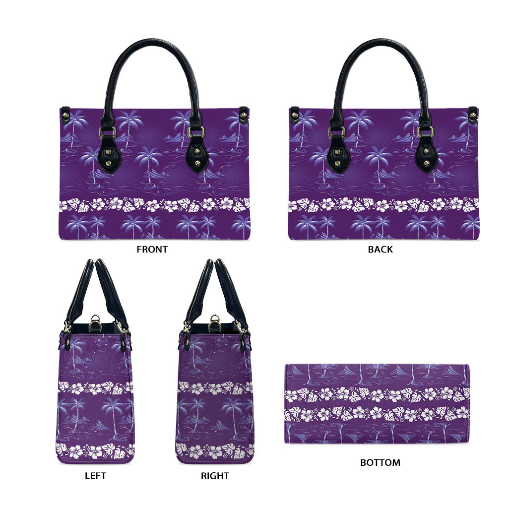 Purple Hawaii Palm Tree Hibiscus Leather Bag Fantasy Summer Vibe LT01 - Polynesian Pride