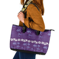 Purple Hawaii Palm Tree Hibiscus Leather Tote Bag Fantasy Summer Vibe LT01 Purple - Polynesian Pride