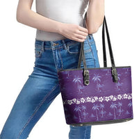 Purple Hawaii Palm Tree Hibiscus Leather Tote Bag Fantasy Summer Vibe LT01 - Polynesian Pride