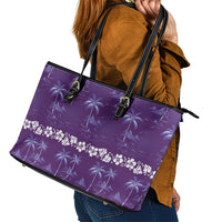 Purple Hawaii Palm Tree Hibiscus Leather Tote Bag Fantasy Summer Vibe LT01 - Polynesian Pride