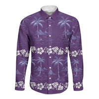 Purple Hawaii Palm Tree Hibiscus Long Sleeve Button Shirt Fantasy Summer Vibe LT01 Unisex Purple - Polynesian Pride