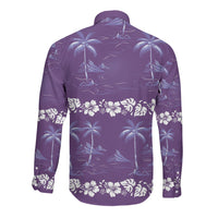 Purple Hawaii Palm Tree Hibiscus Long Sleeve Button Shirt Fantasy Summer Vibe LT01 - Polynesian Pride
