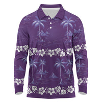Purple Hawaii Palm Tree Hibiscus Long Sleeve Polo Shirt Fantasy Summer Vibe LT01 Purple - Polynesian Pride