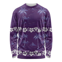 Purple Hawaii Palm Tree Hibiscus Long Sleeve Shirt Fantasy Summer Vibe LT01 Unisex Purple - Polynesian Pride