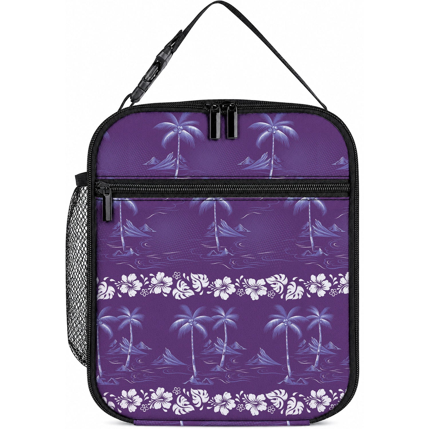 Purple Hawaii Palm Tree Hibiscus Lunch Bag Fantasy Summer Vibe LT01 10.2 × 8.3 × 4.3 inch Purple - Polynesian Pride