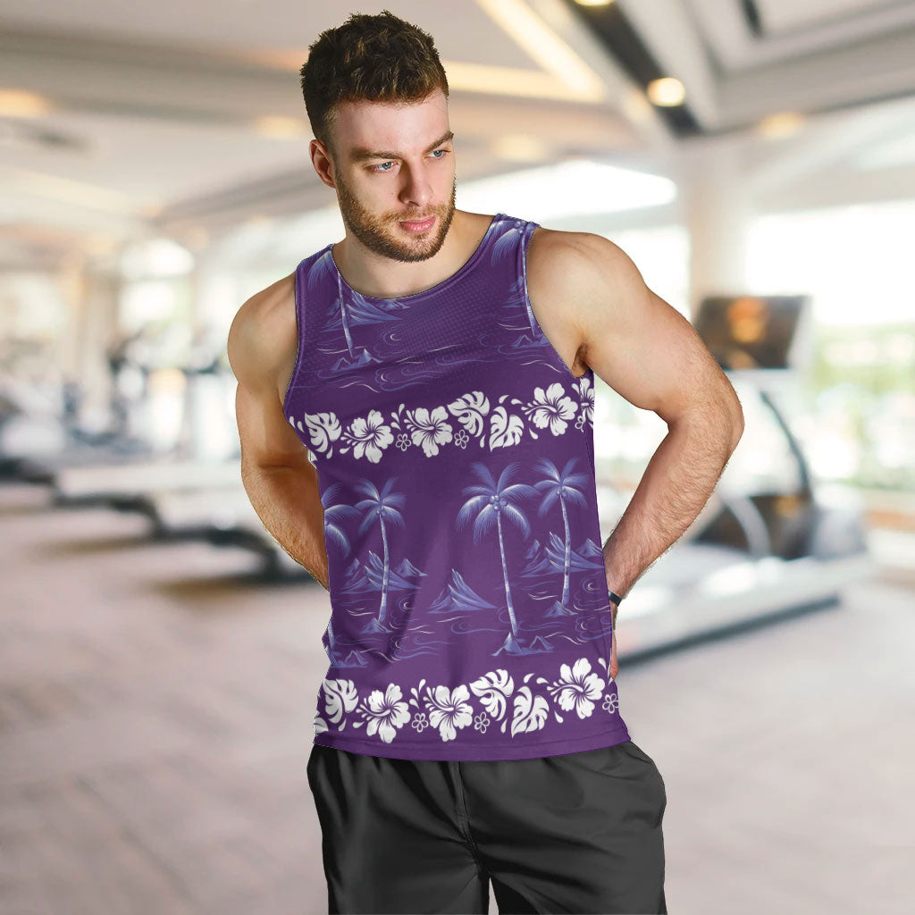Purple Hawaii Palm Tree Hibiscus Men Tank Top Fantasy Summer Vibe LT01 Purple - Polynesian Pride