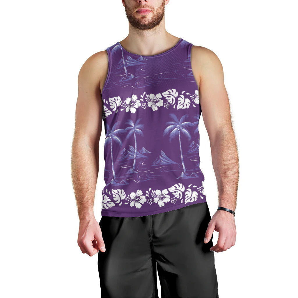 Purple Hawaii Palm Tree Hibiscus Men Tank Top Fantasy Summer Vibe LT01 - Polynesian Pride