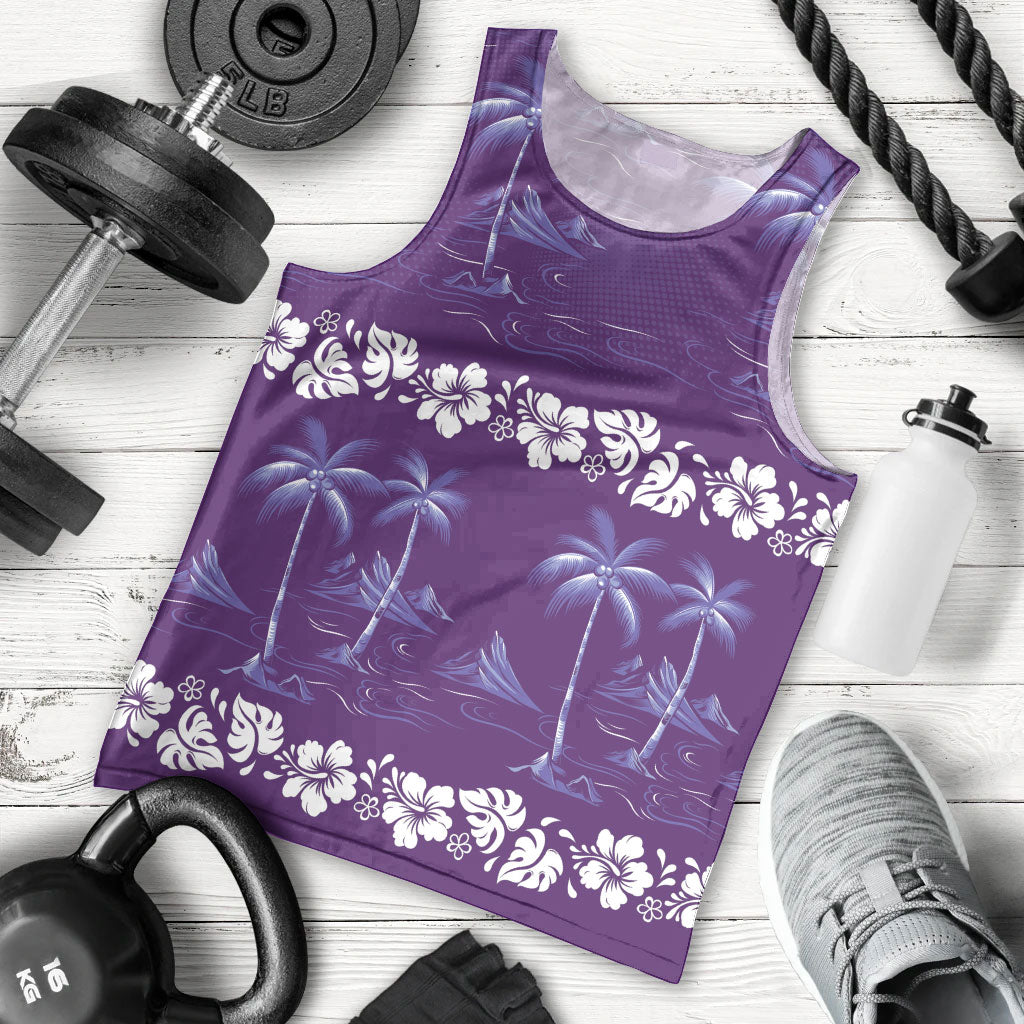 Purple Hawaii Palm Tree Hibiscus Men Tank Top Fantasy Summer Vibe LT01 - Polynesian Pride