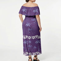 Purple Hawaii Palm Tree Hibiscus Off Shoulder Maxi Dress Fantasy Summer Vibe LT01 - Polynesian Pride