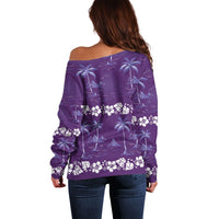 Purple Hawaii Palm Tree Hibiscus Off Shoulder Sweater Fantasy Summer Vibe LT01 - Polynesian Pride