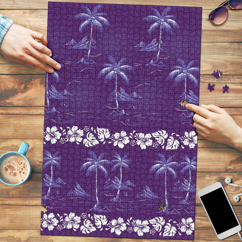 Purple Hawaii Palm Tree Hibiscus Puzzle Fantasy Summer Vibe