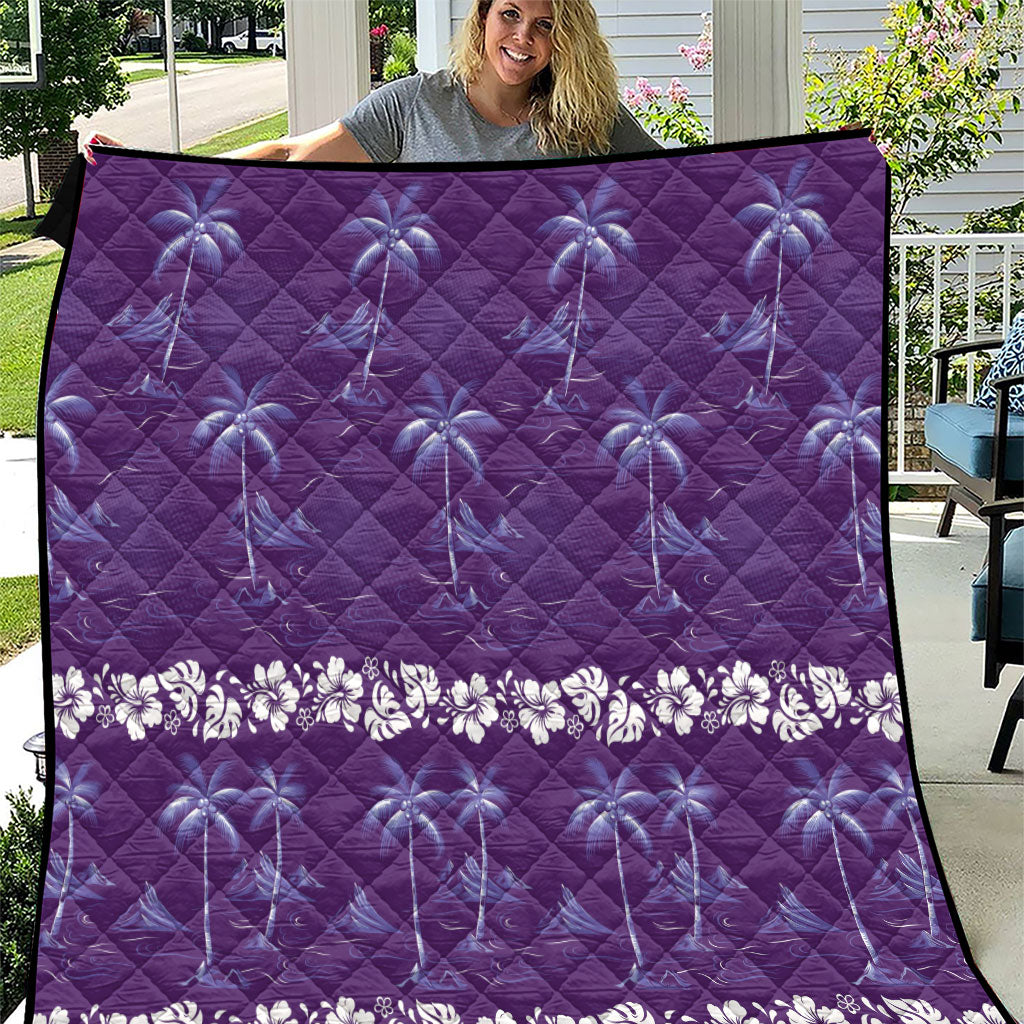 Purple Hawaii Palm Tree Hibiscus Quilt Fantasy Summer Vibe LT01 Purple - Polynesian Pride