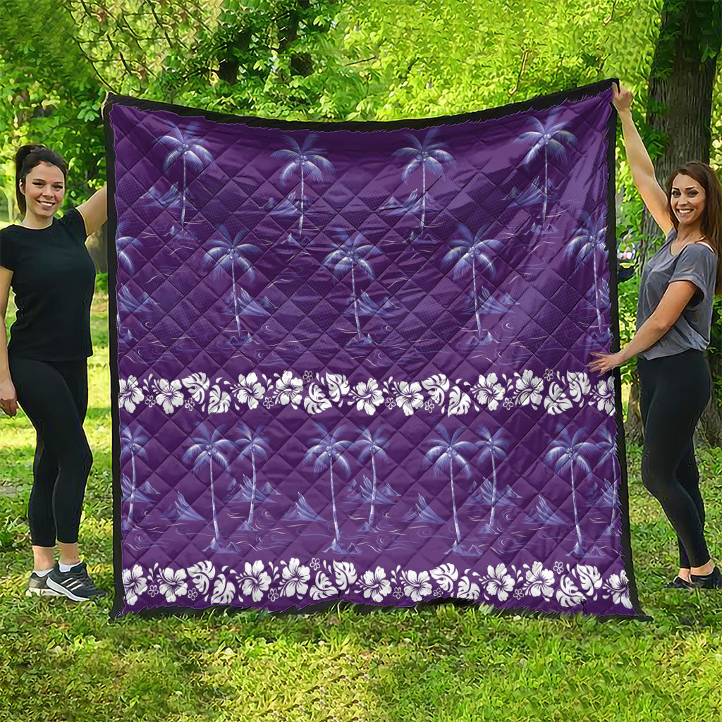 Purple Hawaii Palm Tree Hibiscus Quilt Fantasy Summer Vibe LT01 - Polynesian Pride