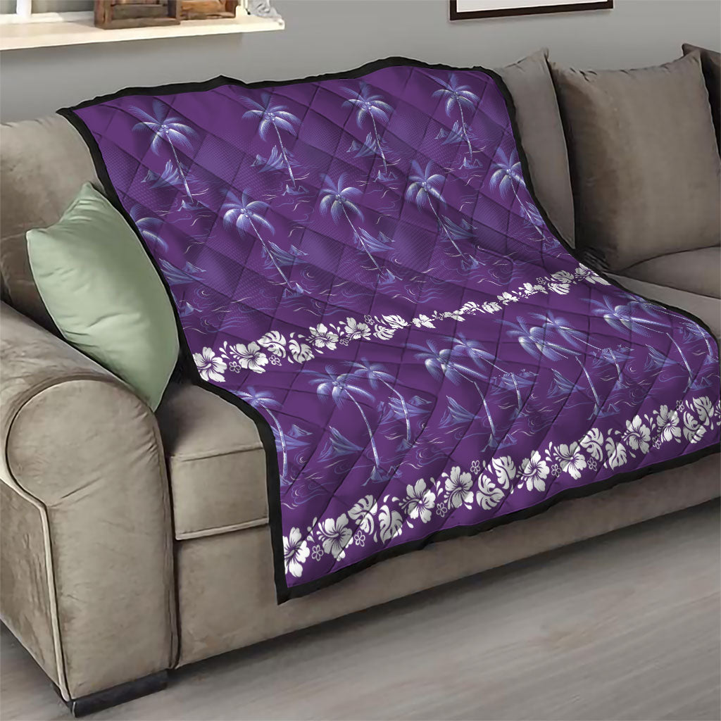 Purple Hawaii Palm Tree Hibiscus Quilt Fantasy Summer Vibe LT01 - Polynesian Pride