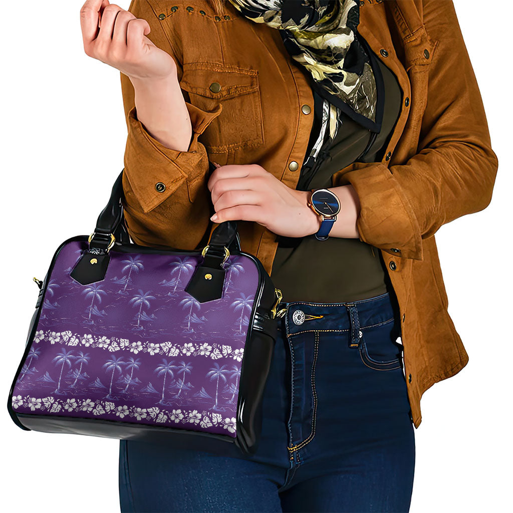 Purple Hawaii Palm Tree Hibiscus Shoulder Handbag Fantasy Summer Vibe LT01 - Polynesian Pride