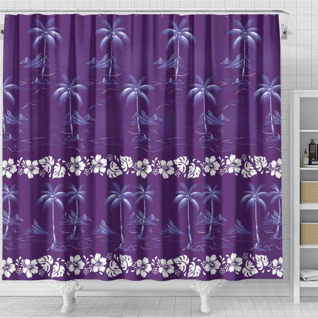 Purple Hawaii Palm Tree Hibiscus Shower Curtain Fantasy Summer Vibe LT01 - Polynesian Pride