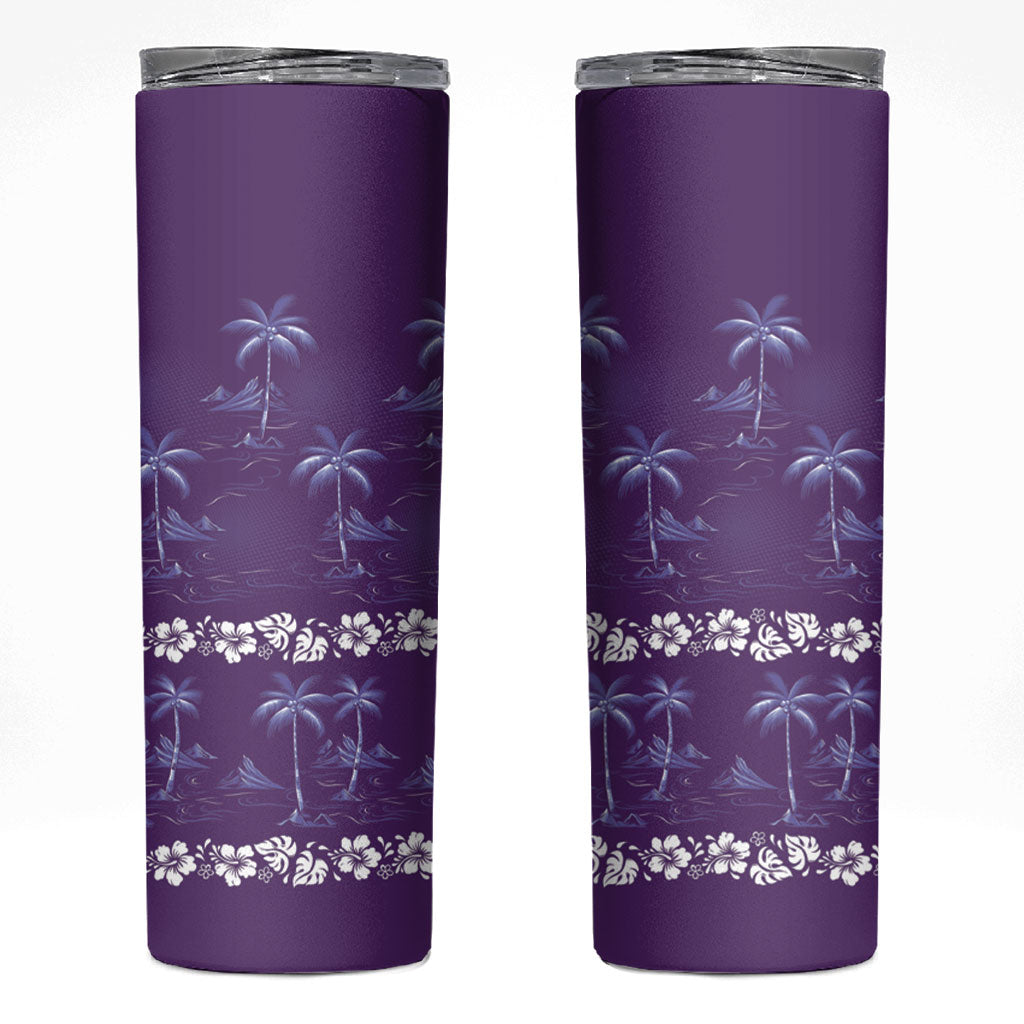 Purple Hawaii Palm Tree Hibiscus Skinny Tumbler Fantasy Summer Vibe LT01 Purple - Polynesian Pride