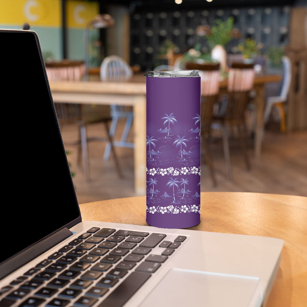 Purple Hawaii Palm Tree Hibiscus Skinny Tumbler Fantasy Summer Vibe LT01 - Polynesian Pride