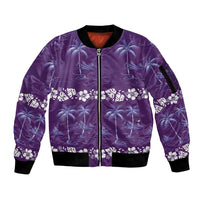 Purple Hawaii Palm Tree Hibiscus Sleeve Zip Bomber Jacket Fantasy Summer Vibe