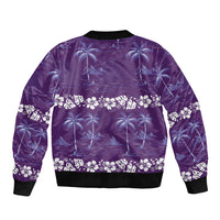 Purple Hawaii Palm Tree Hibiscus Sleeve Zip Bomber Jacket Fantasy Summer Vibe