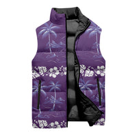 Purple Hawaii Palm Tree Hibiscus Sleeveless Puffer Jacket Fantasy Summer Vibe LT01 - Polynesian Pride