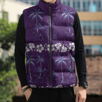 Purple Hawaii Palm Tree Hibiscus Sleeveless Puffer Jacket Fantasy Summer Vibe LT01 - Polynesian Pride