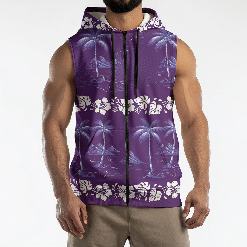 Purple Hawaii Palm Tree Hibiscus Sleeveless Zip Hoodie Fantasy Summer Vibe LT01 - Polynesian Pride