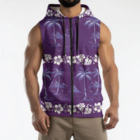 Purple Hawaii Palm Tree Hibiscus Sleeveless Zip Hoodie Fantasy Summer Vibe LT01 - Polynesian Pride