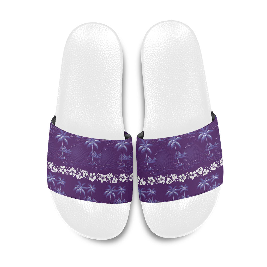 Purple Hawaii Palm Tree Hibiscus Slide Sandals Fantasy Summer Vibe LT01 Purple - Polynesian Pride