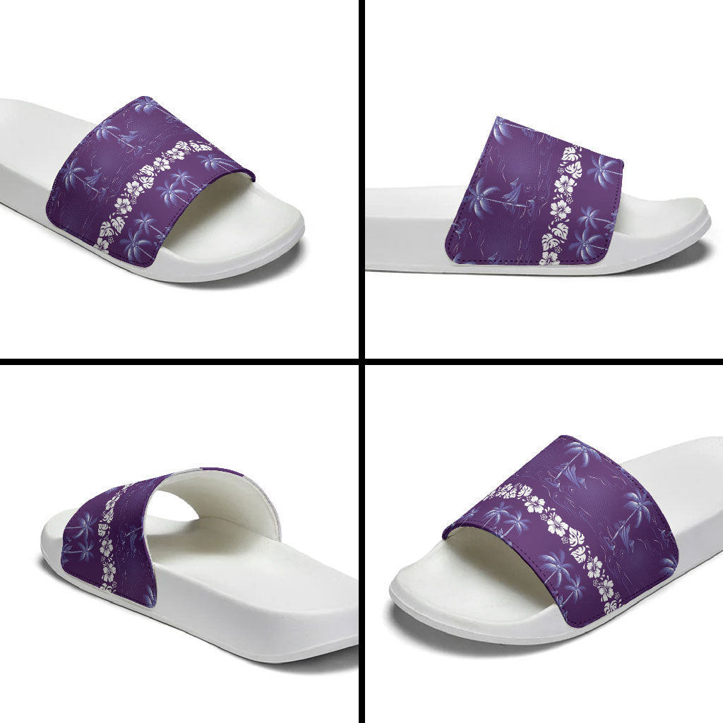 Purple Hawaii Palm Tree Hibiscus Slide Sandals Fantasy Summer Vibe LT01 - Polynesian Pride