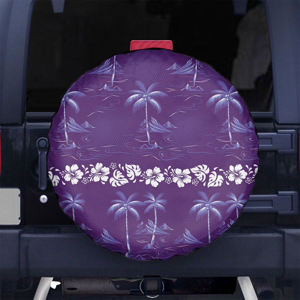 Purple Hawaii Palm Tree Hibiscus Spare Tire Cover Fantasy Summer Vibe