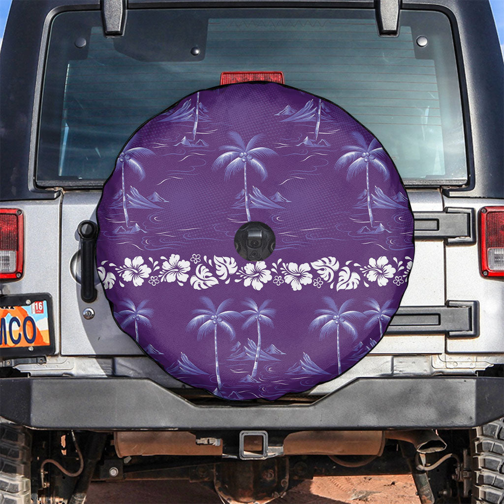 Purple Hawaii Palm Tree Hibiscus Spare Tire Cover Fantasy Summer Vibe